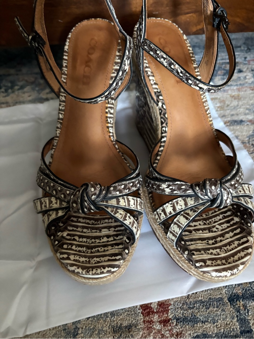 Coach Brown & Cream Patterned Wedge Sandals
